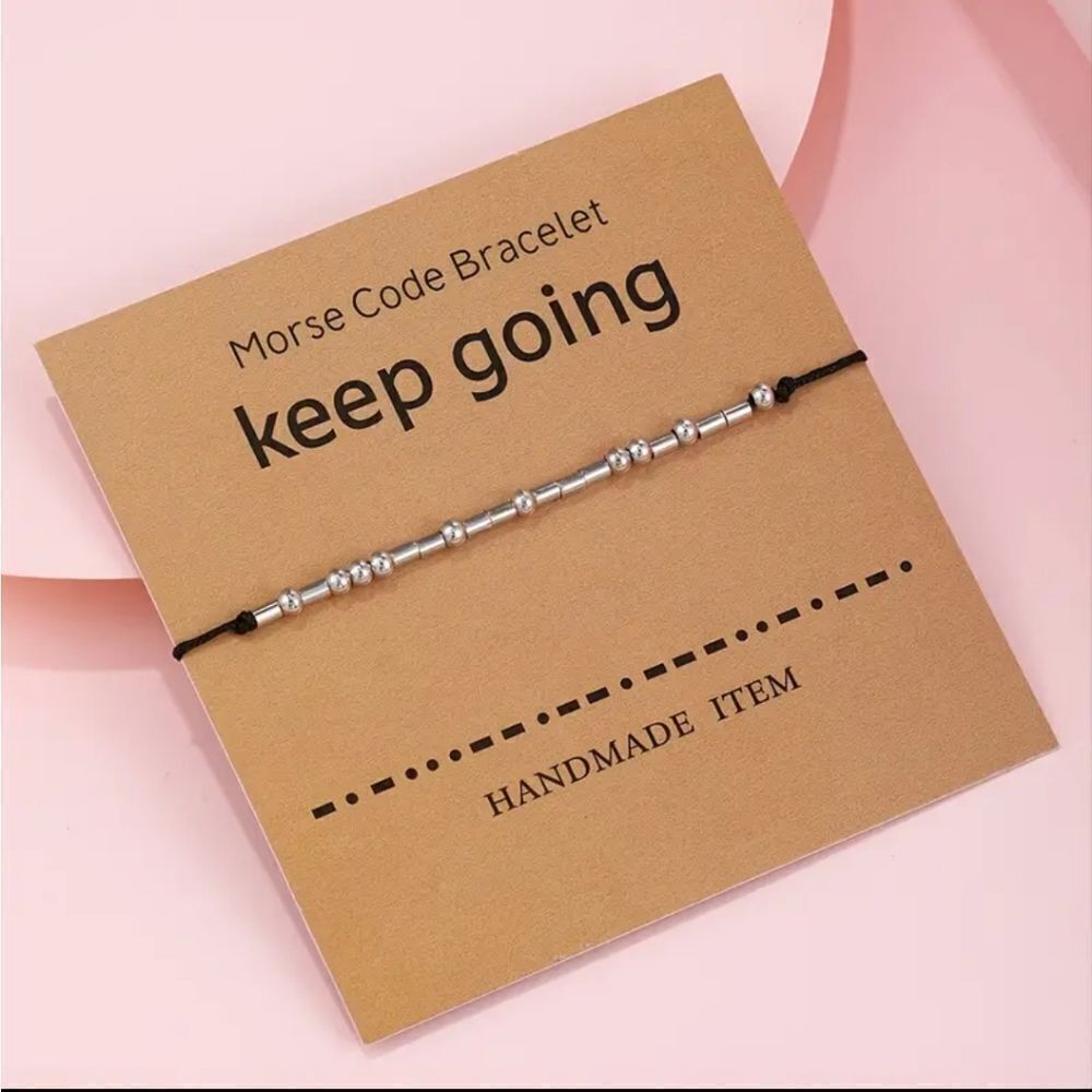 Keep Going Morse Code Bracelet Inspirational Adjustable Beaded Cord Unisex Gift